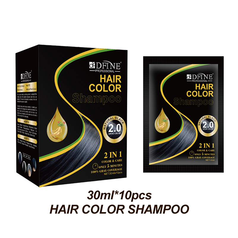 Natural Hair Color Shampoo 2-in-1 Black Dye & Care Covers White Hair, Gentle & Lasting 30ml*10 Sachets